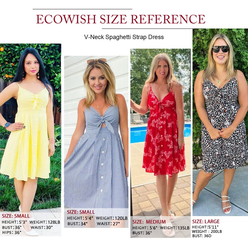 ECOWISH Women 2023 Summer Dresses Tie Front V-Neck Spaghetti Strap Button Down A-Line Backless Swing Midi Dress 1603 Stripe M - Image 4